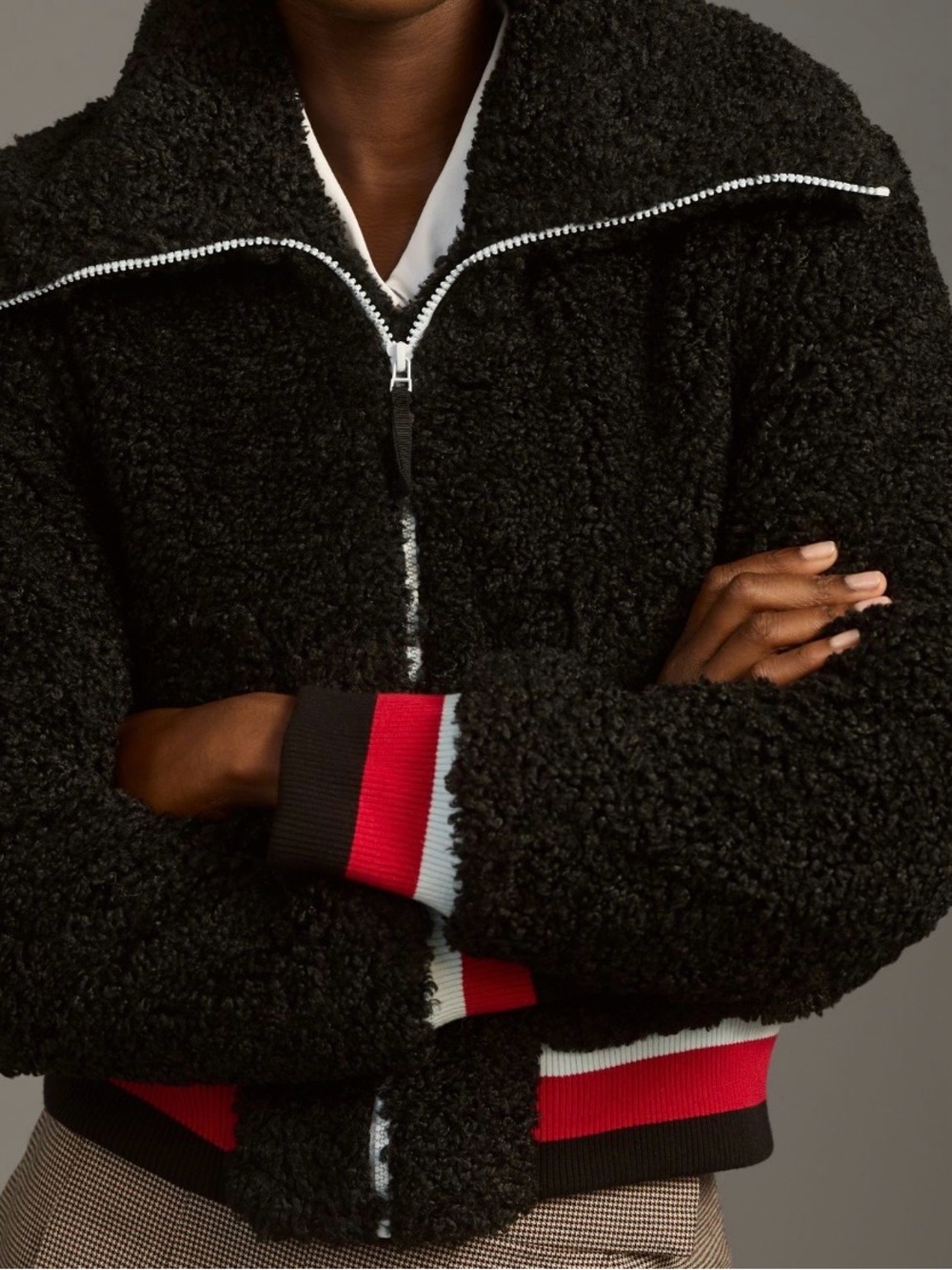 Maeve Sherpa Letterman Bomber Jacket